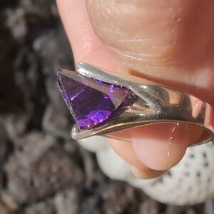 Purple Amethyst Gemstone Silver Ring - Elegant Women's Jewelry  Size 8 3/4